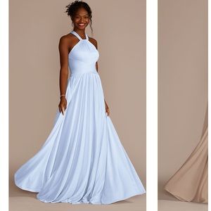 David’s Bridal “High-Neck Mesh” Bridesmaid Dress with Full Skirt